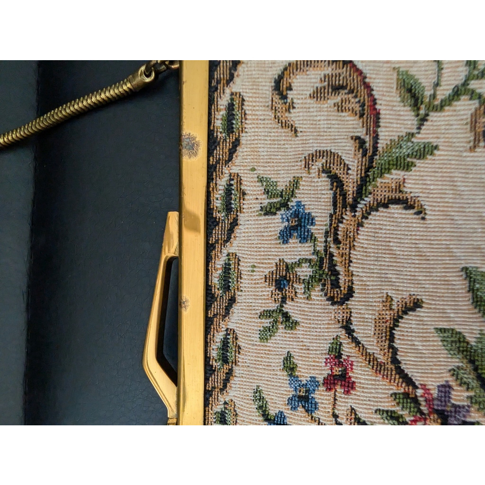 VINTAGE TAPESTRY PURSE Made in West Germany Floral Multicolor Gold Tone Chain - Picture 4 of 16